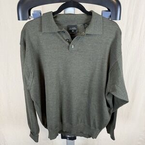 E-Luxe Men's Large Green Merino Long Sleeve Polo Sweater
